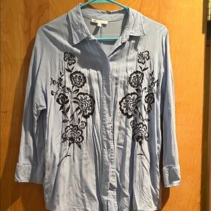 DR2 Sky Blue Shirt with Black Floral Design